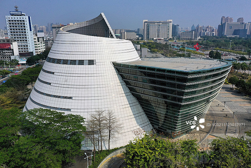 广东省东莞市人民政府中心广场玉兰大剧院航拍图片素材