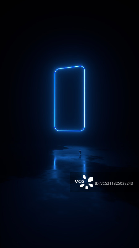 3D渲染暗调环境中蓝色发光的霓虹灯管图片素材