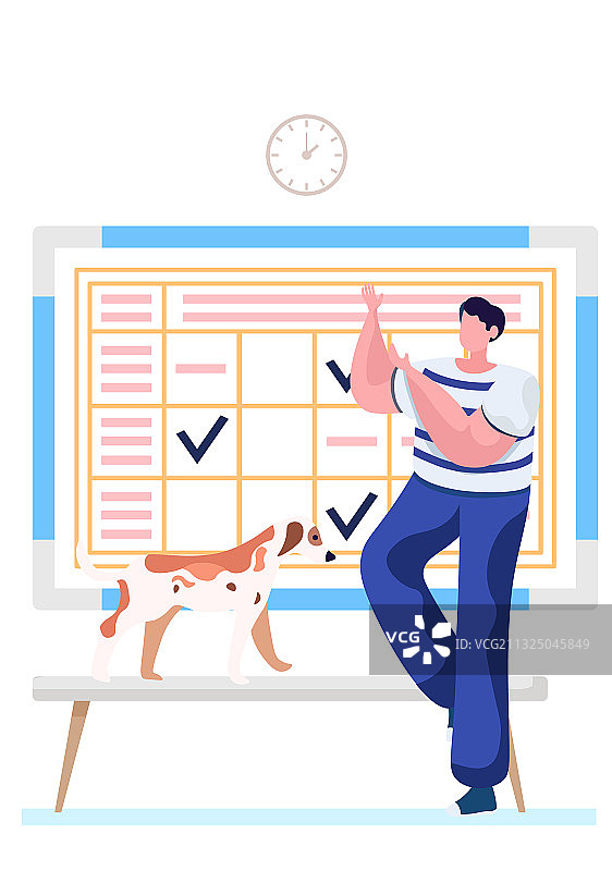 男子带着狗在排队时玩耍图片素材