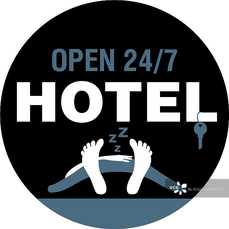 酒店24小时营业圆形街道路牌标志图片素材