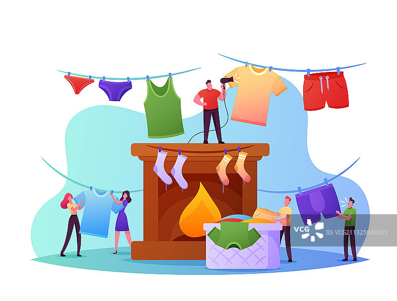 晾晒湿衣服的小人图片素材
