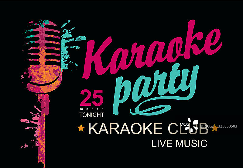带麦克风的卡拉OK派对音乐banner图片素材