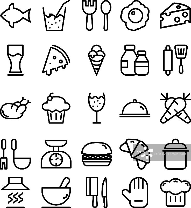 食品和饮料线条风格图标图片素材
