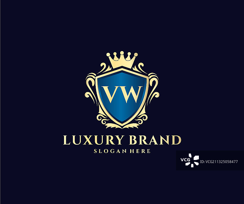 VW首字母金色书法女性标志图片素材