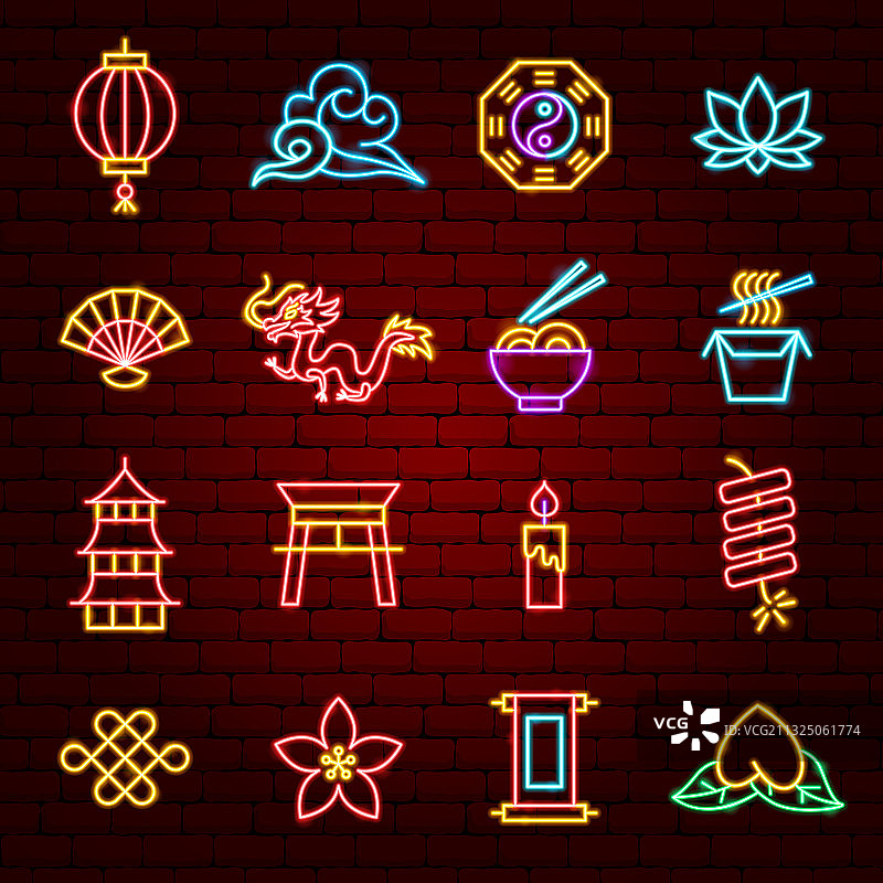 中国风霓虹灯图标图片素材