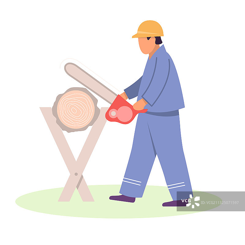 戴着防护装备的电锯伐木工人图片素材