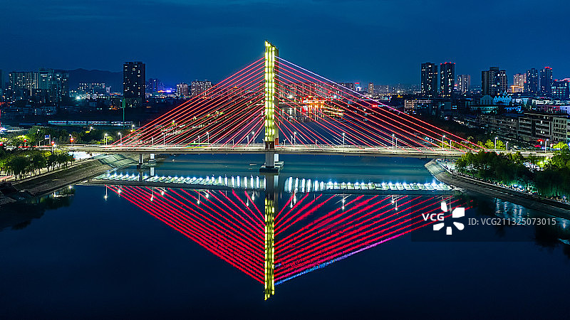 河南信阳浉河民桥夜景航拍图片素材