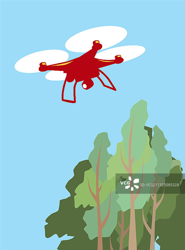 四轴飞行器飞越树梢简约设计图片素材