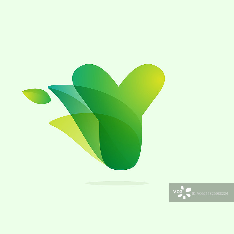 带有绿叶的生态Y字母标志图片素材