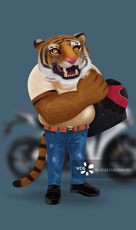 雄壮威猛老虎机车手立绘插画图片素材