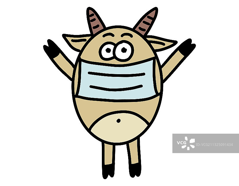 戴着医用口罩的牛，2021新年标志图片素材