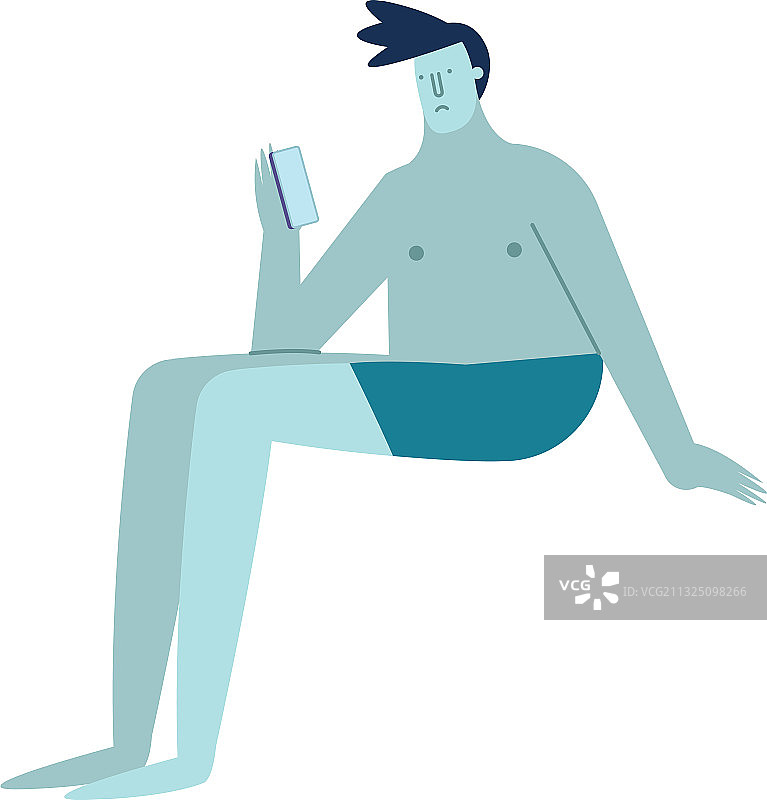 使用带有睡眠障碍角色的智能手机的年轻男人图片素材