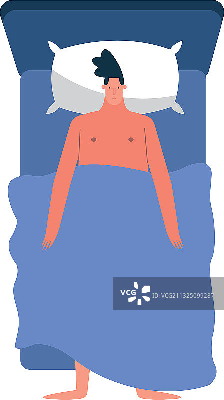 床上失眠的年轻男人角色图片素材