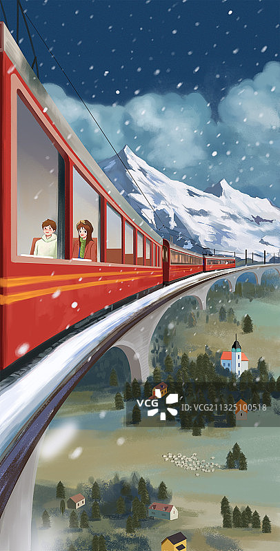 二十四节气节日大雪旅行唯美浪漫情侣插画图片素材