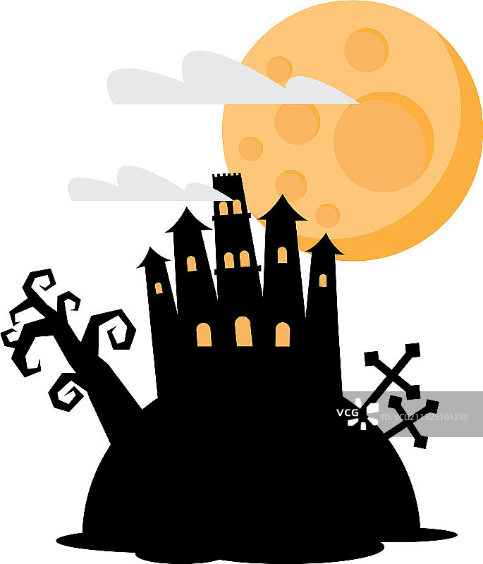 万圣节闹鬼城堡与满月图片素材