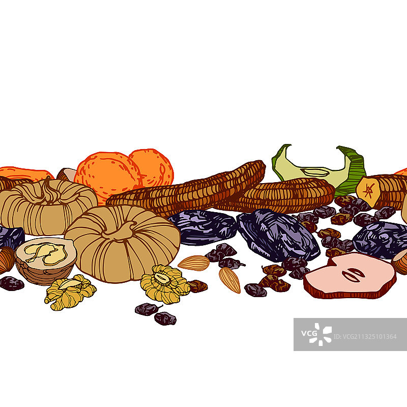 干果坚果无缝横向图案图片素材