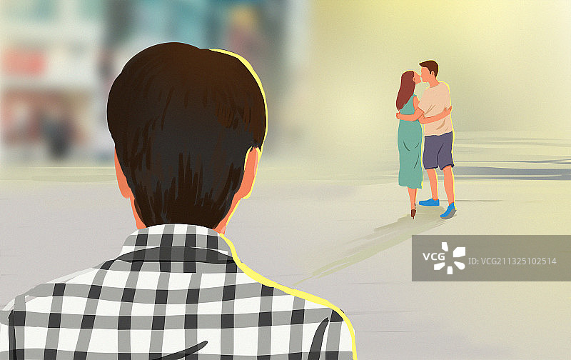 情人节七夕单身情侣浪漫安静街头爱情插画图片素材