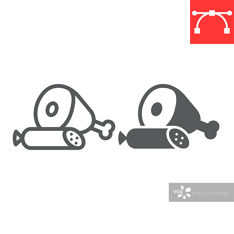 腿肉和萨拉米香肠线性图标图片素材