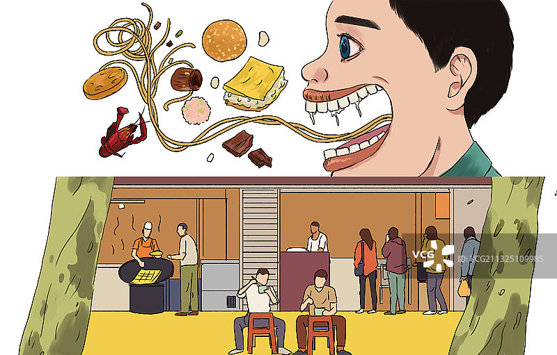 美食插画素材人物街头漫画食物插画图片素材