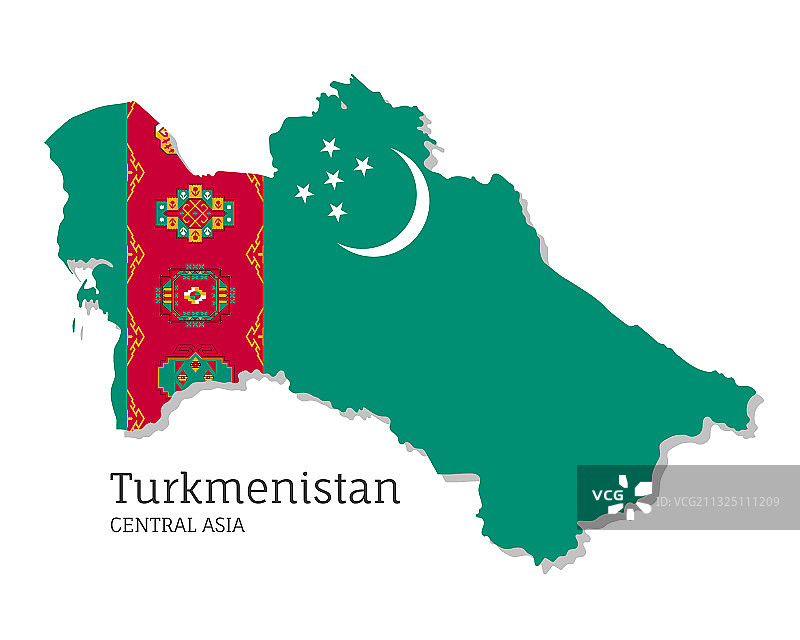 土库曼斯坦及国旗地图图片素材