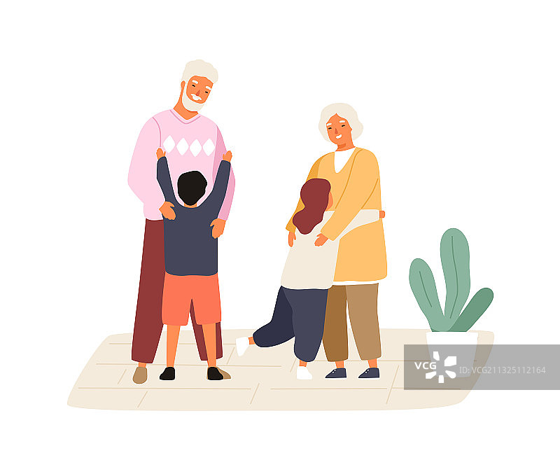 快乐的孙子孙女们见面拥抱图片素材