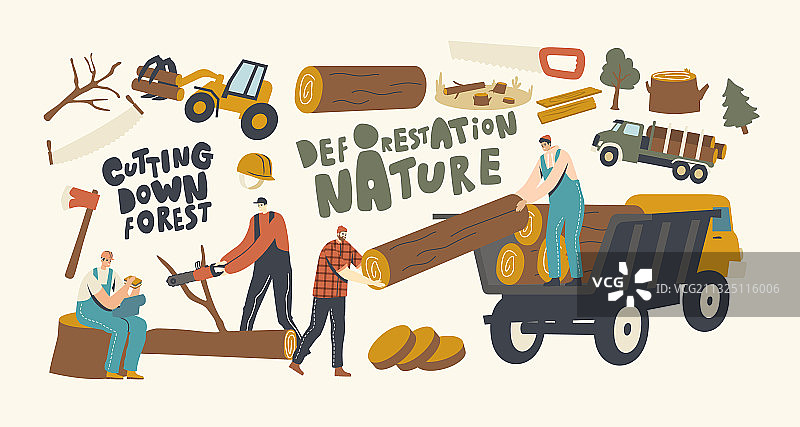 森林砍伐概念伐木工人角色图片素材