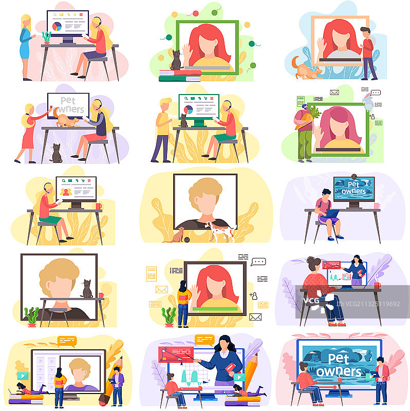 在线学习视频会议场景合集图片素材