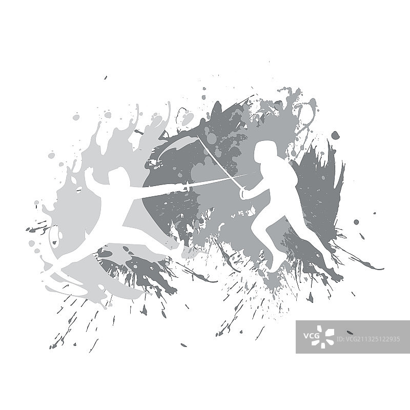 击剑剪影与泼溅效果图片素材