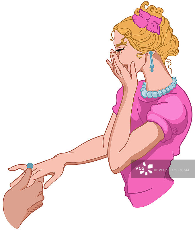 穿着粉色衣服的快乐女人掩饰着微笑图片素材