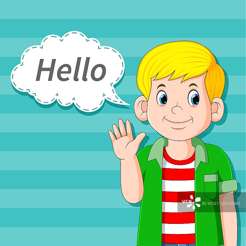在漫画气泡中打招呼的帅气男孩图片素材