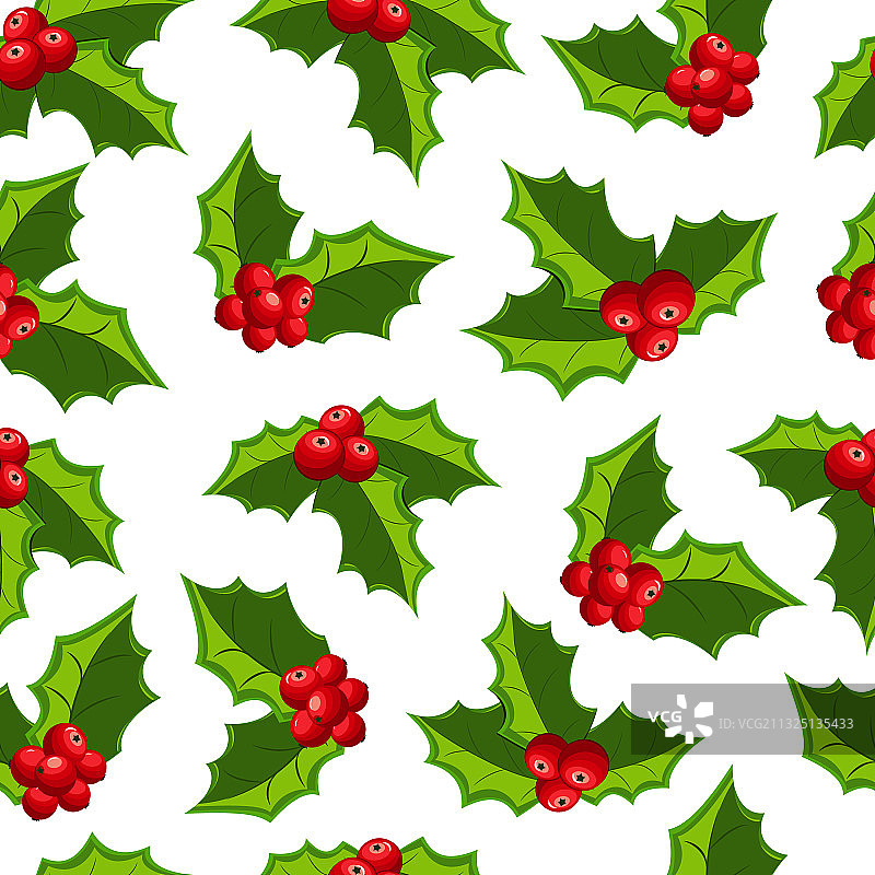 冬青浆果叶子无缝图案图片素材