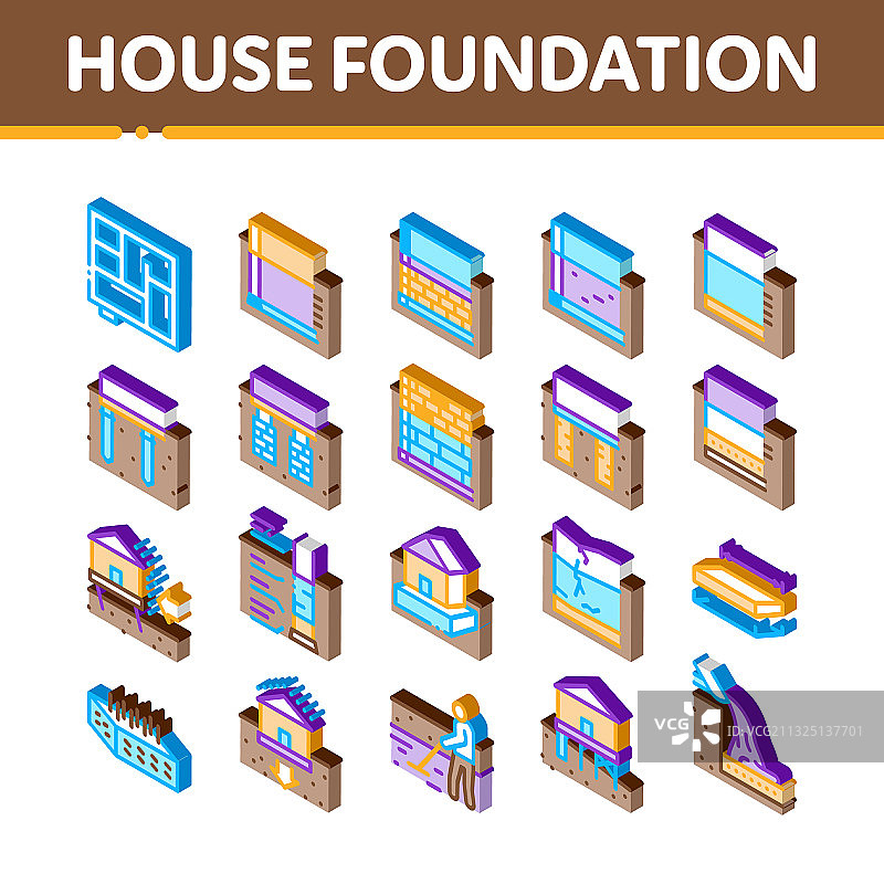 房屋地基等距图标集图片素材