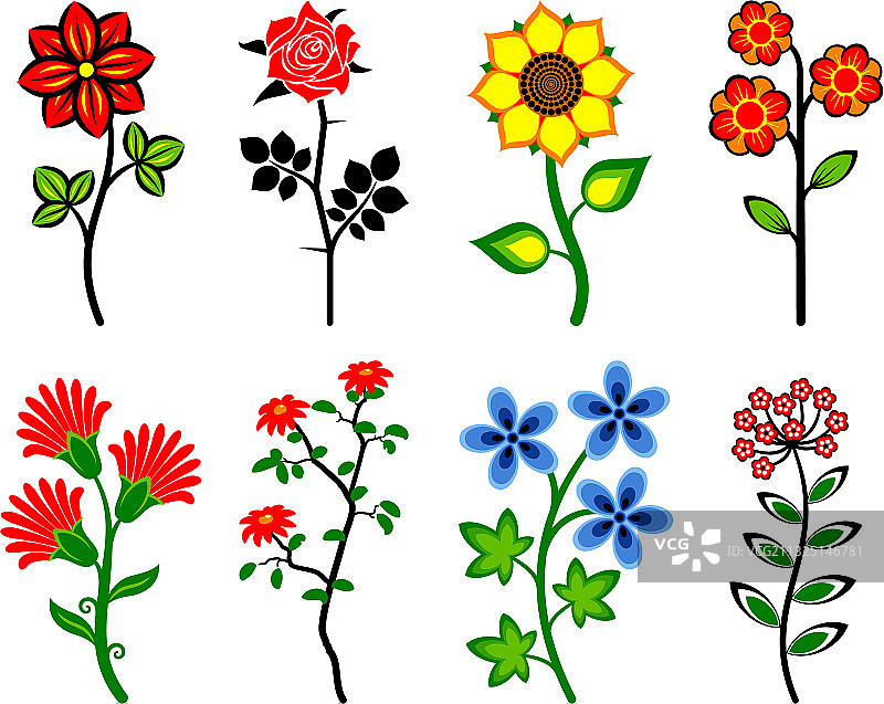 风格化花朵套装图片素材