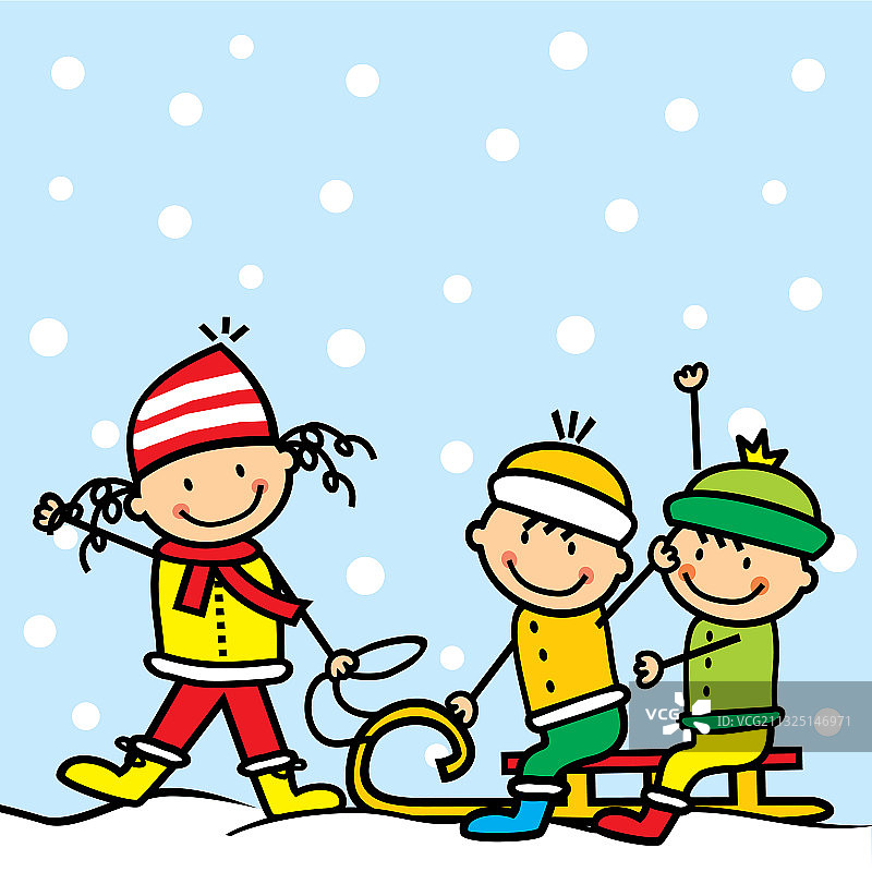 雪橇上的儿童群体图标图片素材
