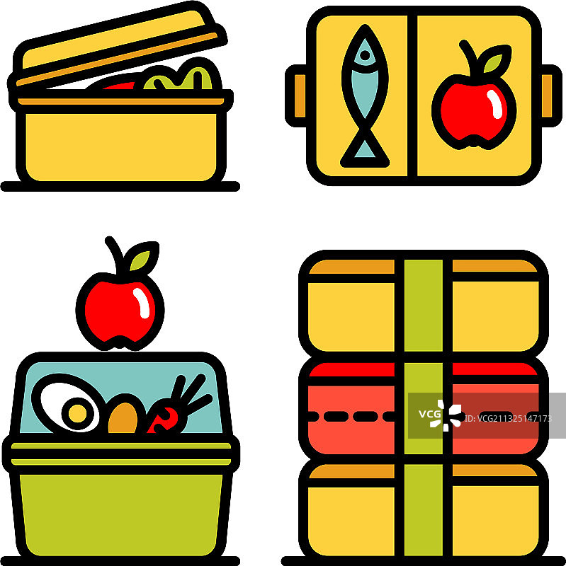 午餐盒轮廓图标集3图片素材