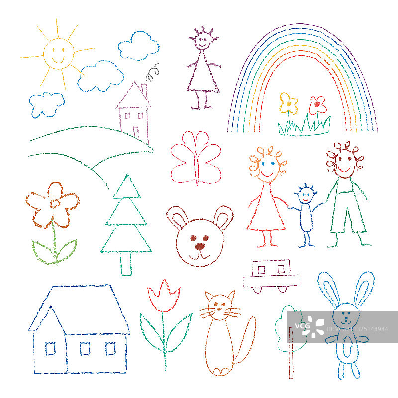 儿童趣味线条画集（扁平风格）图片素材