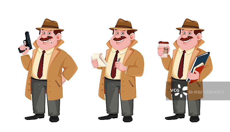 侦探卡通人物三种姿势图片素材