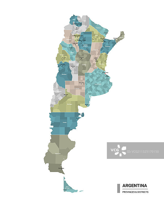 阿根廷高精度详细分区地图图片素材