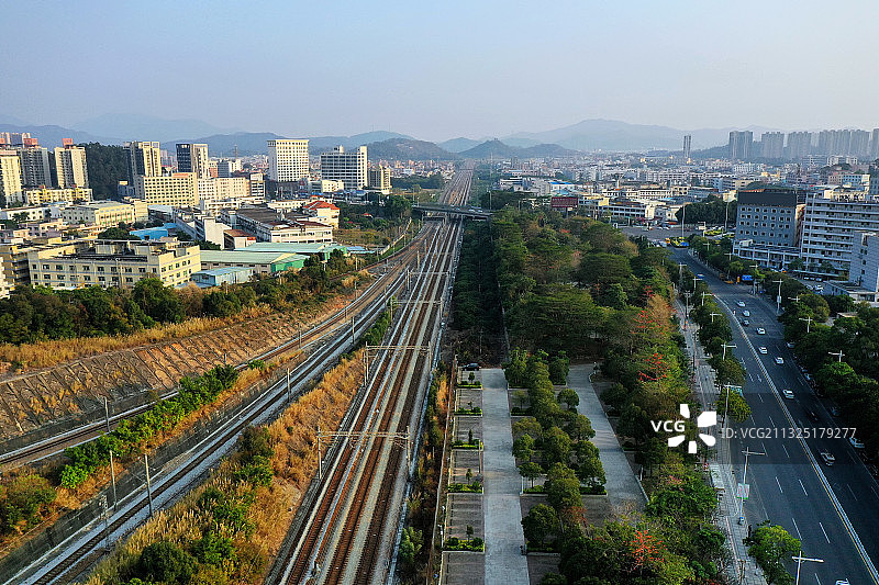 广东省东莞市常平镇铁路公园航拍图片素材