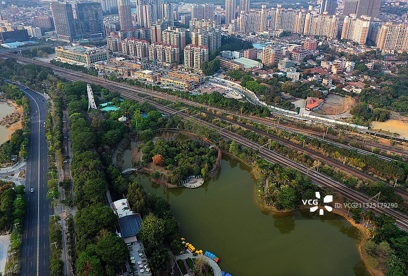 广东省东莞市常平镇铁路公园航拍图片素材