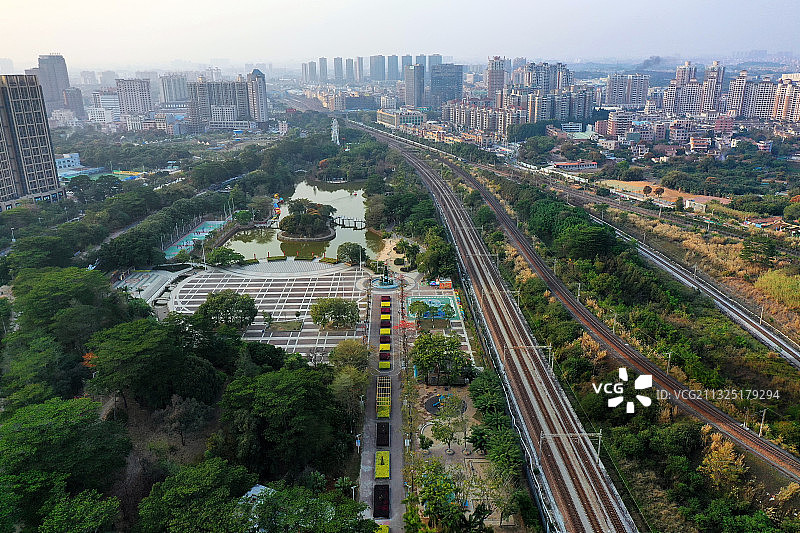 广东省东莞市常平镇铁路公园航拍图片素材