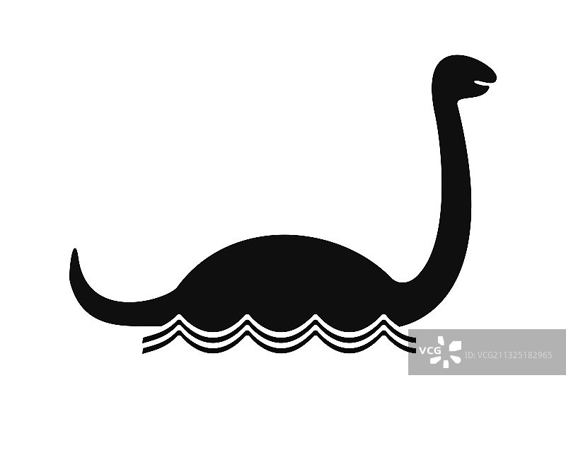 白色湖面上的尼斯湖水怪剪影图片素材