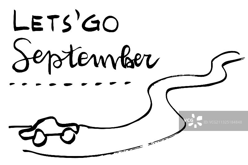 黑色手绘素描字体：九月出发图片素材