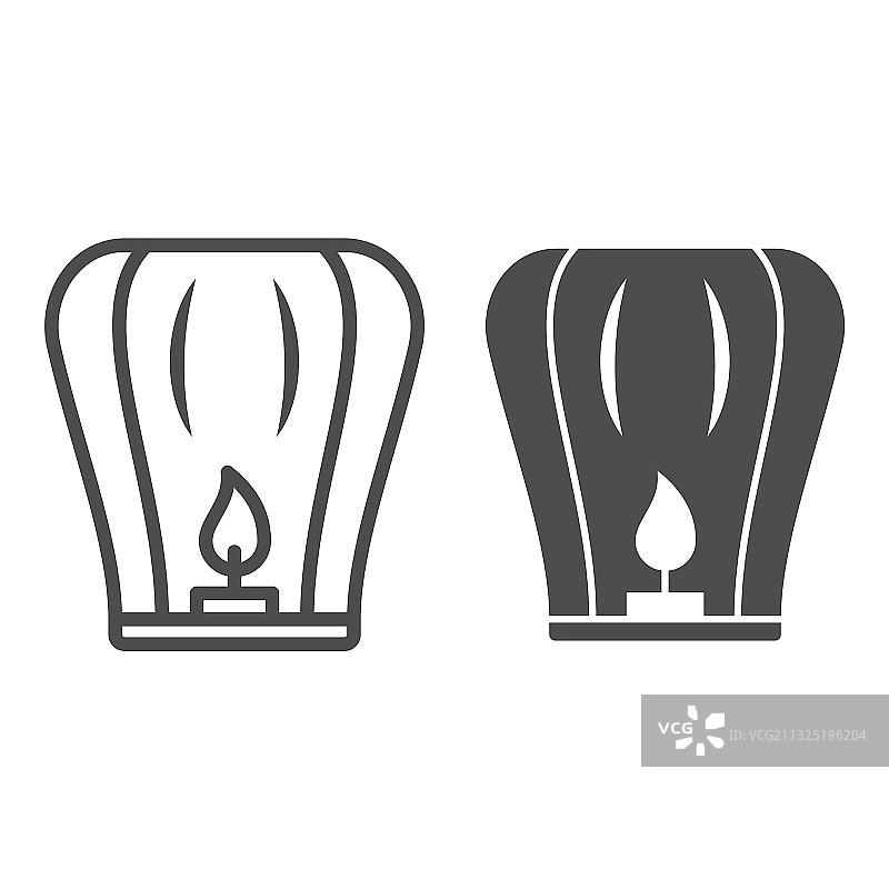 中国灯笼线和固体图标中国中部图片素材