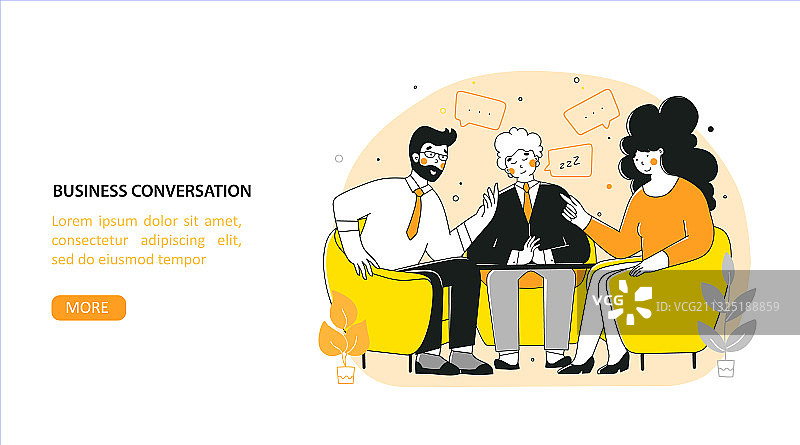 商务谈判对话扁平落地页图片素材