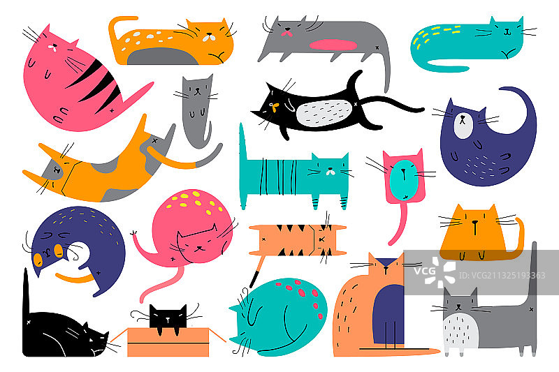 家猫涂鸦印花套装图片素材