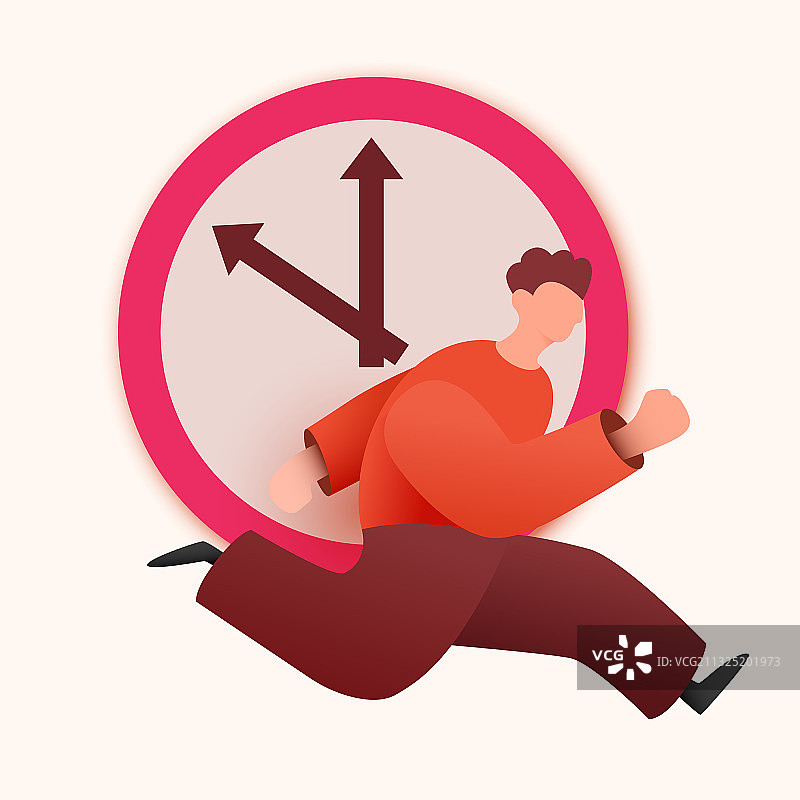 奔跑的人与大钟赛跑图片素材
