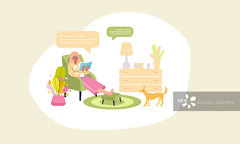 坐在家里看书的女人图片素材