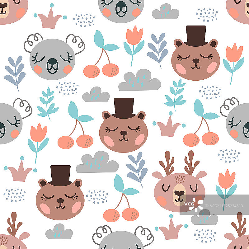 卡通熊貓脸无缝图案图片素材