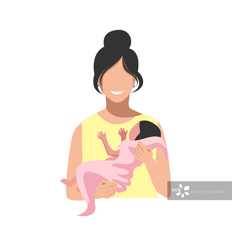 产后和宝宝在一起的女人图片素材